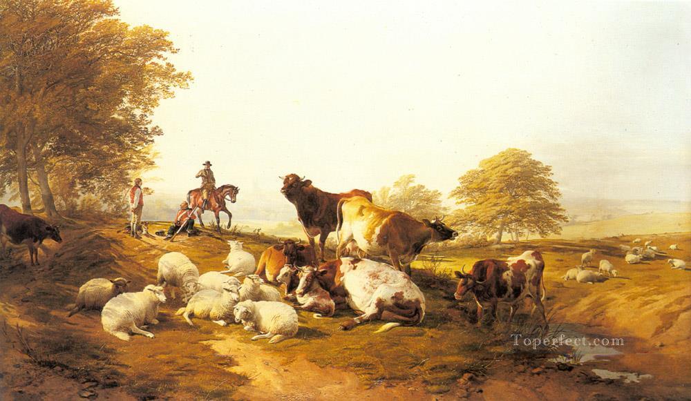 Cattle And Sheep Resting In An Extensive Landscape farm animals Thomas Sidney Cooper Oil Paintings